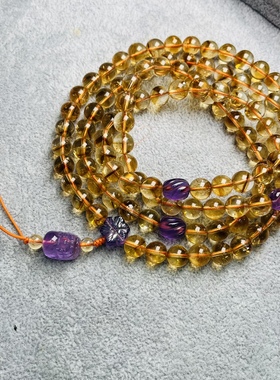 天然黄水晶108颗佛珠挂链 斜挎链 9mm