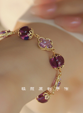 ins小众送闺蜜四叶草紫水晶手链