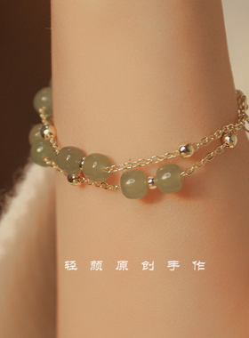 原创天然和田玉ins小众双层设计