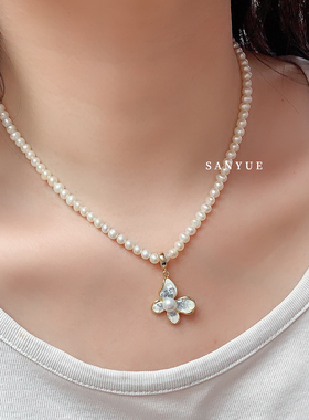 天然淡水珍珠蝴蝶吊坠万能扣头