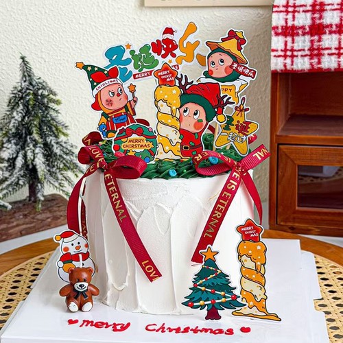 2026圣诞节蛋糕装饰圣诞纸杯甜品台插件许愿星星人圣诞树草圈插牌 - 图1