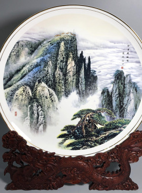 赫窑骨瓷瓷盘摆件中式礼盒装