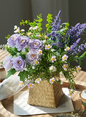 田园简约风仿真花束花篮摆件餐桌玄关大丽花小雏菊花艺居家摆设