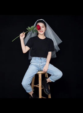 时尚新娘头纱简约白色双层婚礼求婚结婚结婚登记照拍照头饰发夹款
