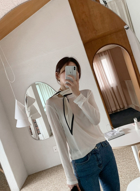 春秋装饰丝巾线条几何衬衫领巾女