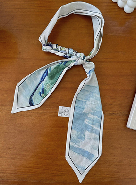 法式优雅鸢尾花油画丝巾发带领巾