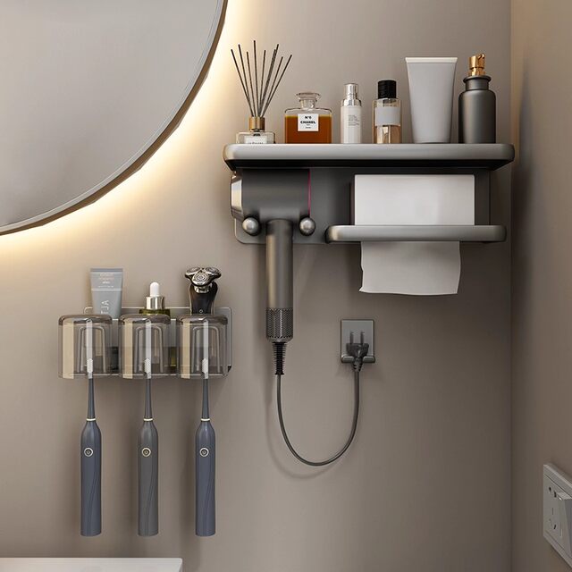 German qlty toothbrush rack without punching gun ash bathroom mouthwash cup brushing cup wall-mounted toothbrush rack