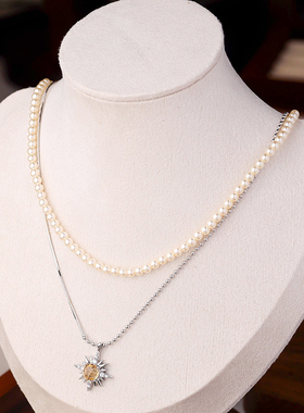 3mm珍珠贝珠香槟钻项链锁骨链颈链女款 叠戴轻奢小众高级设计感