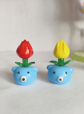 琉璃摆件纯手工制作琉璃熊猫仙人掌摆件家居玩具