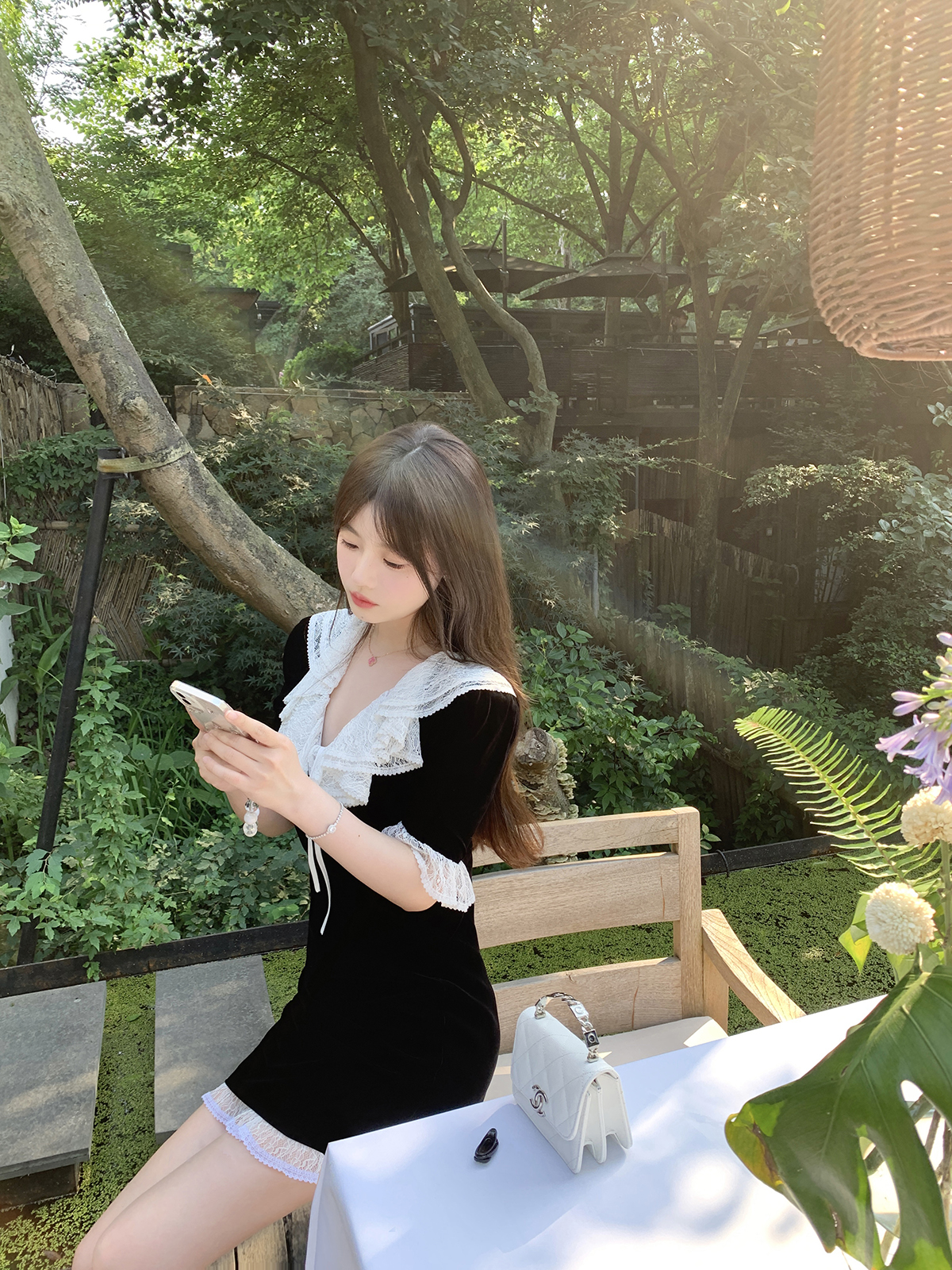 【现货】财阀千金2.0 独家！原C丝绒 法国蕾丝 精致少女套装 - 图0