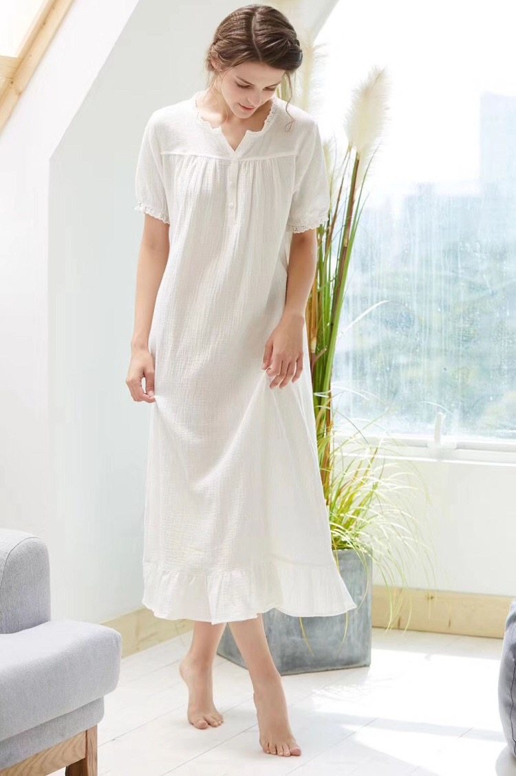 春秋纯棉纱布睡衣女士宫廷公主三层柔软粉睡裙长袖长款家居服包邮,淘宝优惠券,粉丝福利购,淘宝优惠卷