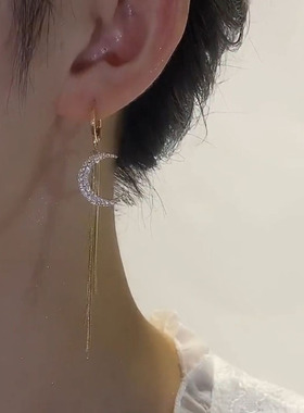 星球月亮不对称耳环女长款流苏精致耳扣轻奢高级感气质显脸瘦