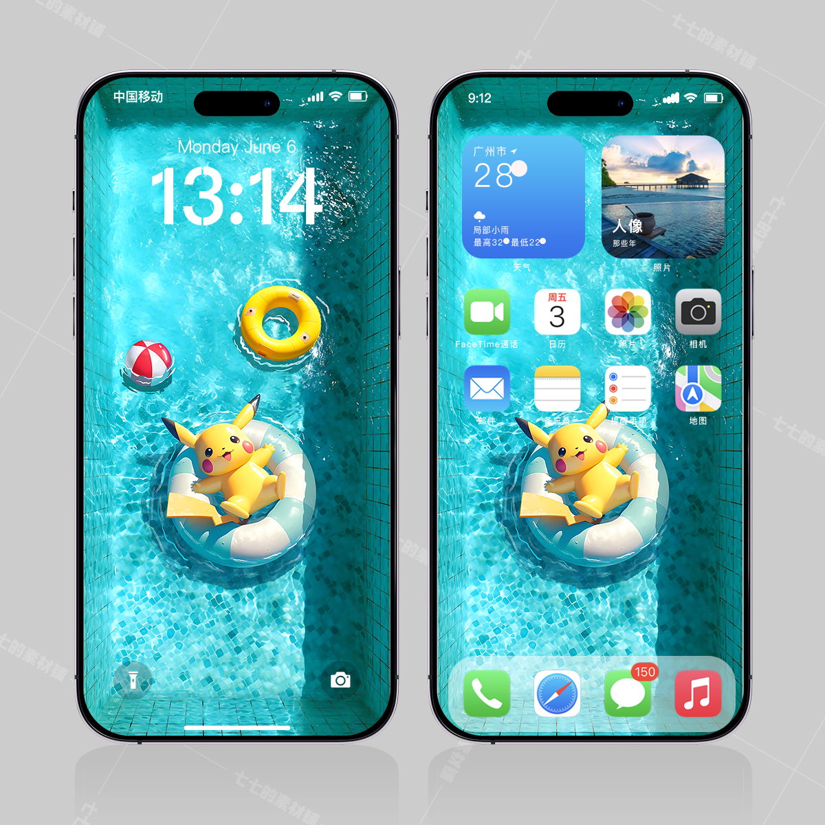 手机壁纸皮卡丘泳池宝可梦3D裸眼苹果iphone4k高清主题墙纸146