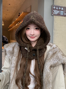 咖棕橄榄绿拉法帽羊毛针织毛线帽
