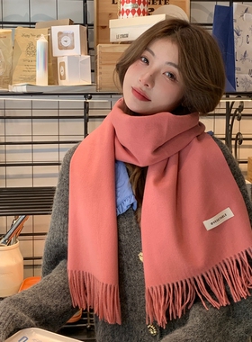 韩版显白绿色围巾女秋冬季