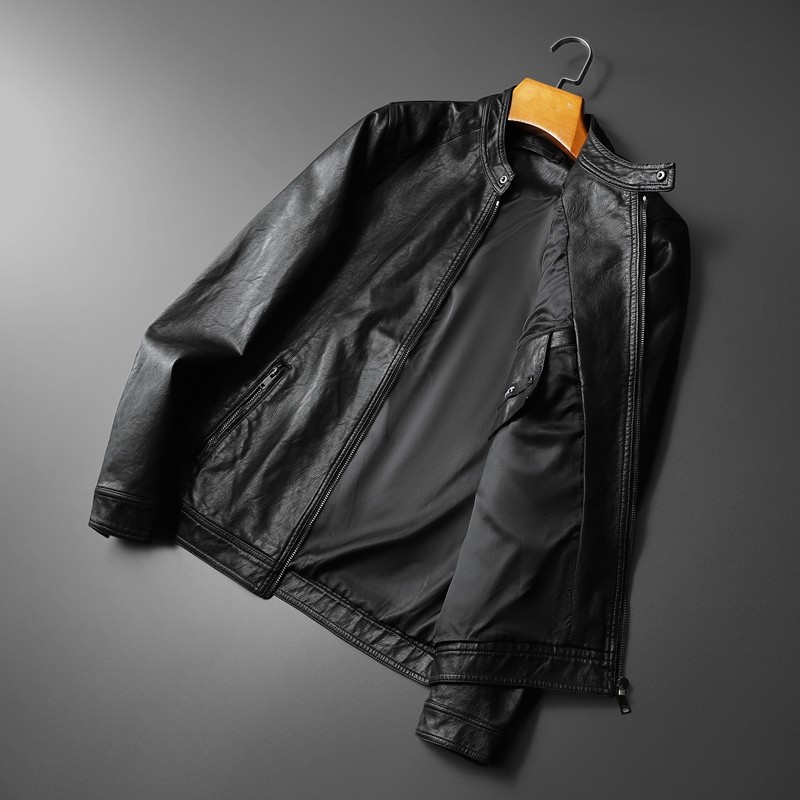 2025秋冬新款男士立领机车皮外套 修身潮男皮衣7122 P145黑灰,淘宝优惠券,粉丝福利购,淘宝优惠卷