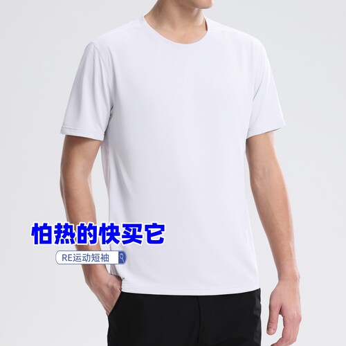 RE夏季运动短袖速干t恤男圆领机能排汗跑步健身凉快冰感夏季体恤 - 图3