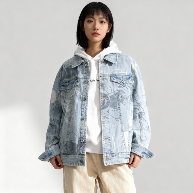 Strawberry Bear Denim Jacket Washed Loose Fit Men's Jacket