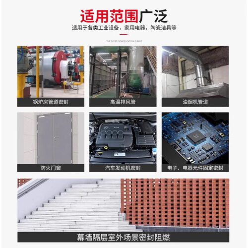 耐高温密封胶500度防火阻燃固定胶锅炉防水玻璃硅胶耐火烧结构胶 - 图3