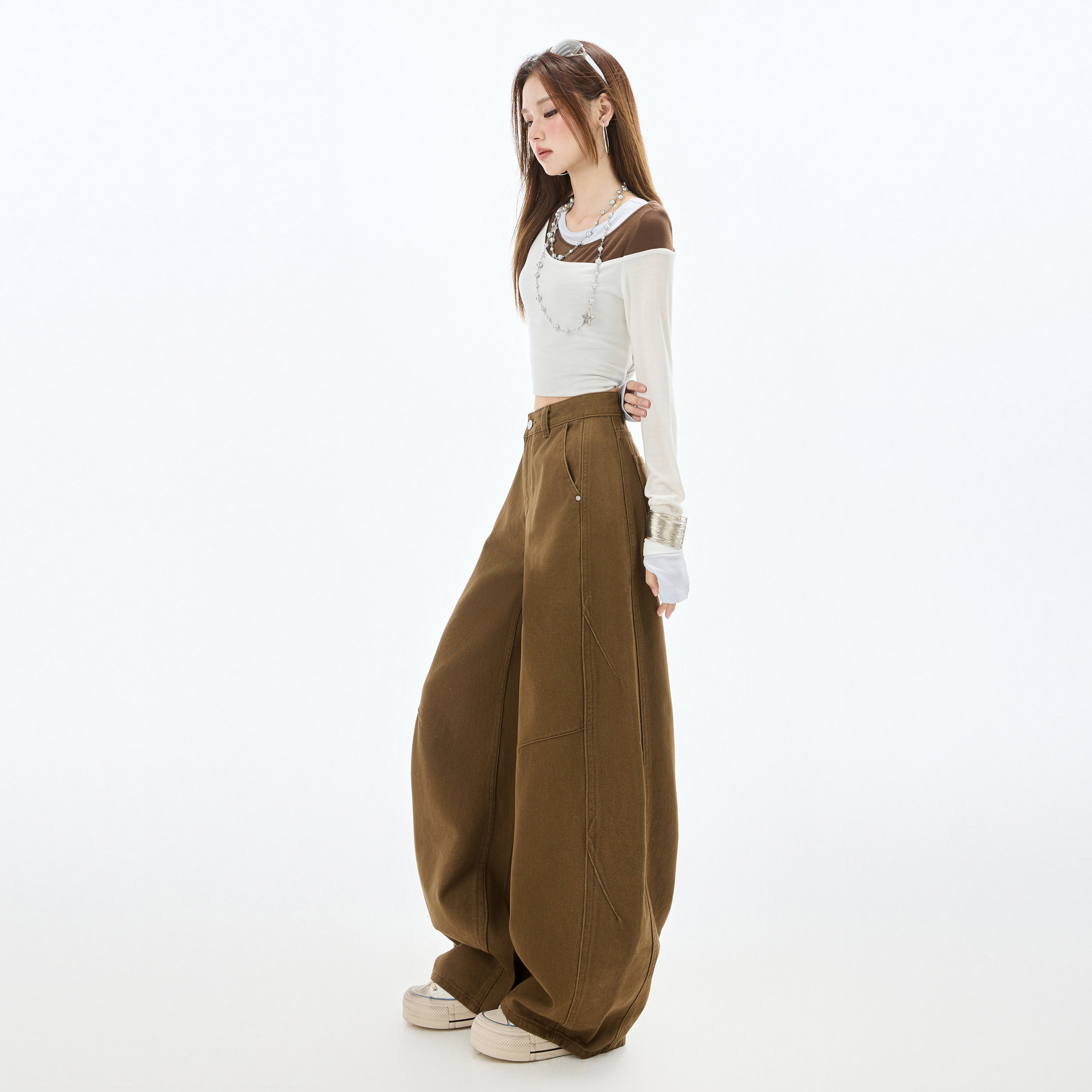 26春夏棕咖色美式复古水洗做旧牛仔裤男女宽松直筒阔腿裤长裤加长,淘宝优惠券,粉丝福利购,淘宝优惠卷