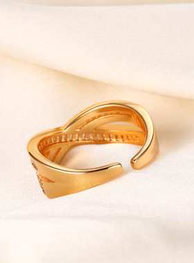 东大门轻奢戒指冷淡风小众设计简约时尚个性锆石开口戒送女友礼物