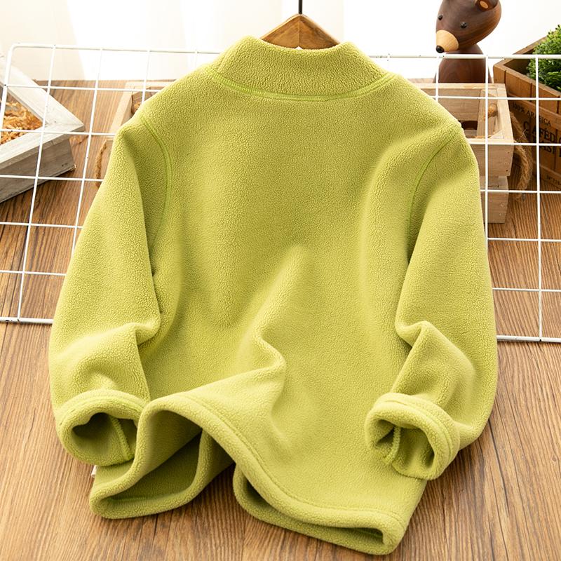 儿童半高领打底衫秋冬男童中大童加绒加厚保暖抓绒衣长袖内搭上衣 - 图2