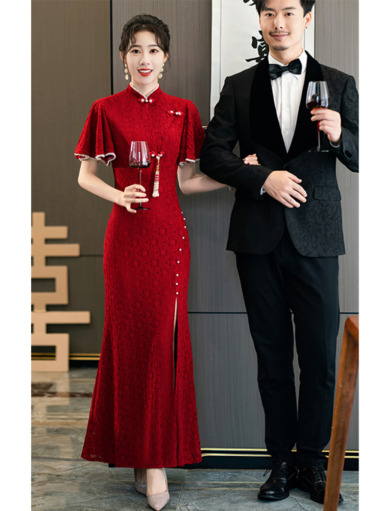 中式敬酒服新娘订婚礼服红色旗袍小个子2024新款回门便装高级感冬