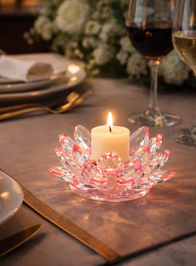 粉色供奉佛灯座水晶烛台座莲花型