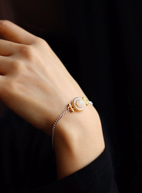 天然水晶欧泊手链925银镀18k金