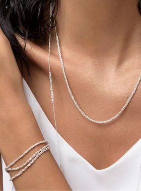 以色列小众设计感项链925纯银链条编织波光粼粼独特感毛衣链长款