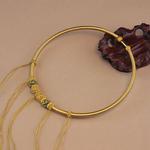 手工编织金色项圈婴儿童宝宝百天周岁礼平安金锁项链绳子多挂件绳 - 图2