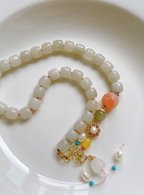 原创设计天然和田玉项链女款新中式国风玉石锁骨链手串送女友