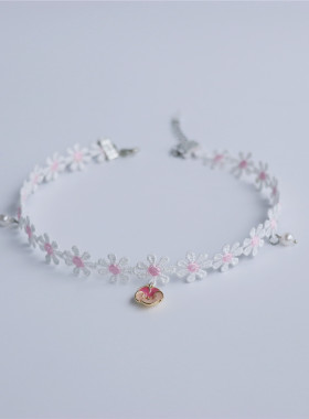 少女粉色小雏菊樱花吊坠项圈颈带