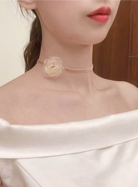 系带choker细丝绒带女花朵颈带