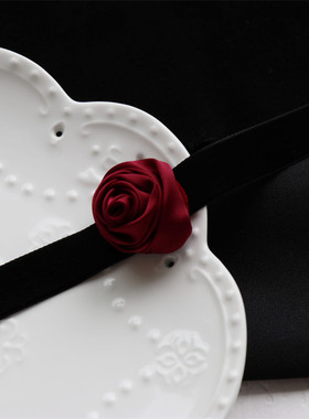 choker玫瑰宽边项圈黑丝绒锁骨链