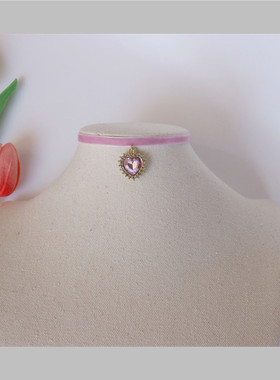 新品~紫色甜美爱心吊坠choker锁骨链软妹约会裙子搭配短项圈项链