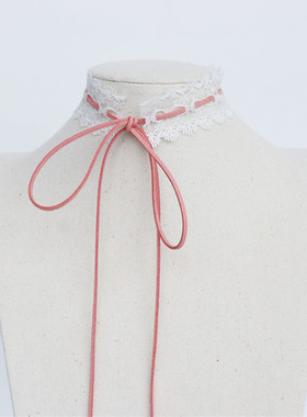 细带系带蝴蝶结女宽边蕾丝choker