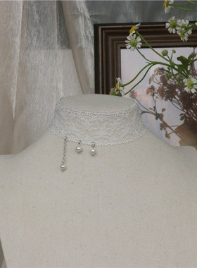 性感黑白两色宽边蕾丝颈带遮颈纹