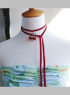 樱桃吊坠丝绒颈带短款项链女元气