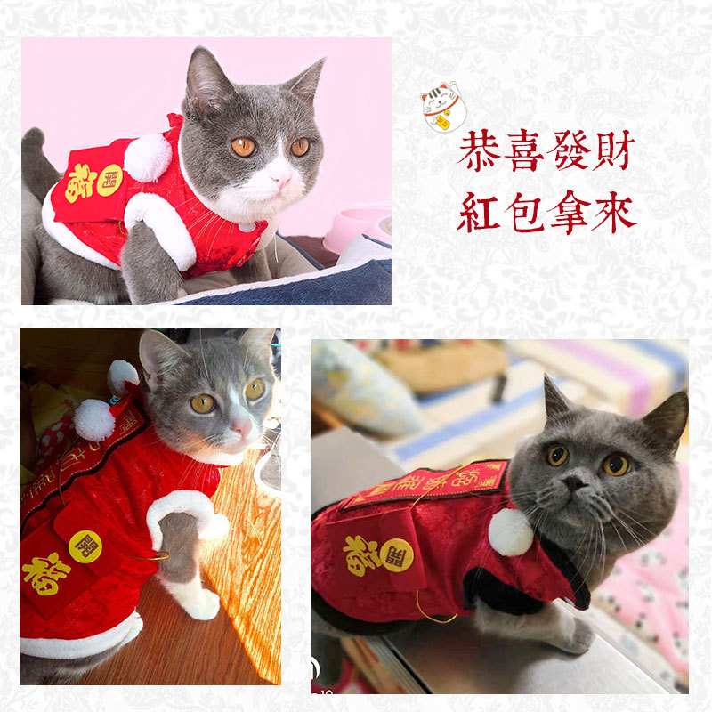 新红包猫咪过年喜庆宠物猫狗唐装布偶秋冬款加绒保暖服装潮猫衣服 - 图1