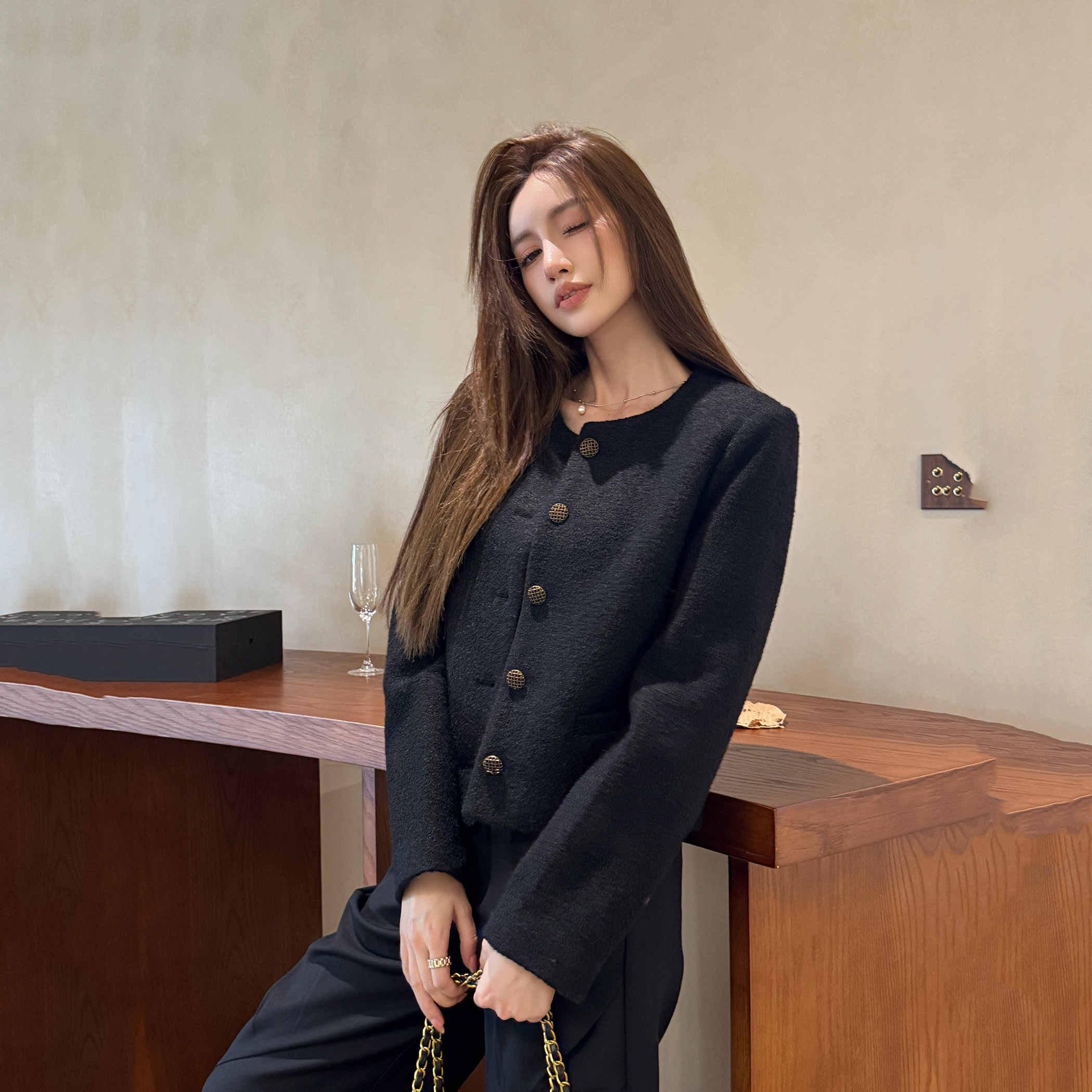 浅布调秋冬小香风短外套女黑色加厚宽松休闲高级羊毛混纺开衫夹克,淘宝优惠券,粉丝福利购,淘宝优惠卷