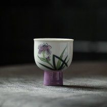 Handpainted Orchid Tea Cup Chinese Personal Pint Tea Cup Ceramic Kongfu Tea Lady Tea Cup Master Cup