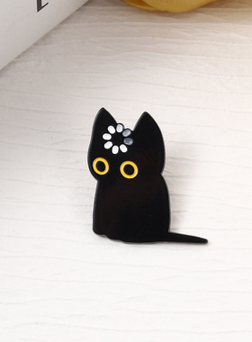 创意黑色可爱猫咪表情包胸针饰品