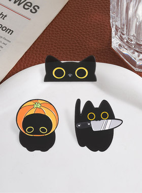万圣节小黑猫南瓜头金属胸针饰品