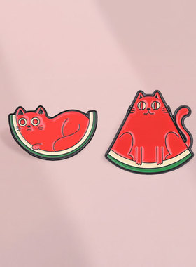 夏日清新西瓜猫咪金属徽章胸针