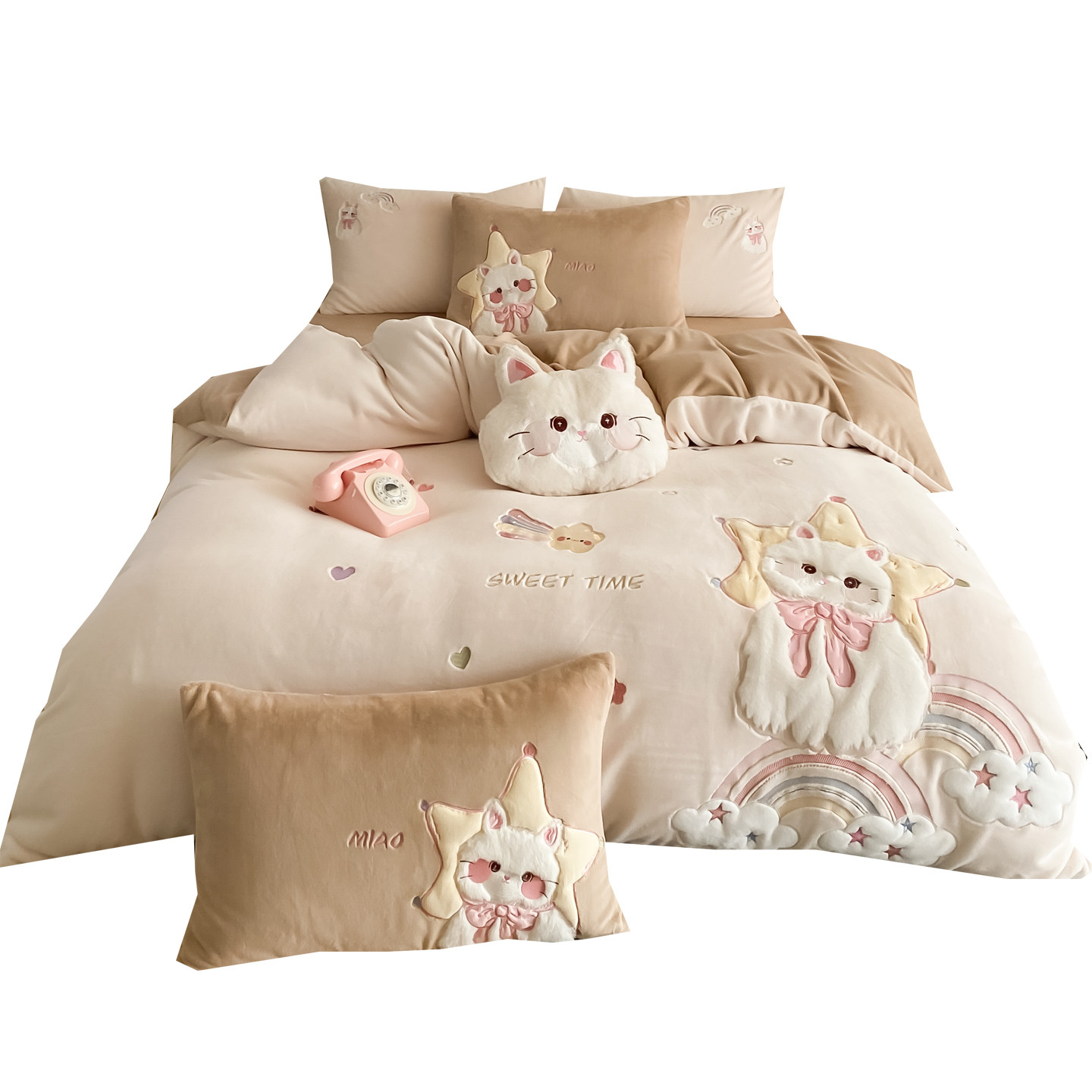 金喜鸟家纺可爱萌宠卡通被套冬季加厚牛奶绒四件套新款儿童床品,淘宝优惠券,粉丝福利购,淘宝优惠卷
