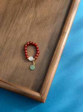 红色石榴石彩色小珠子戒指天然石戒指女小众设计感高级气质食指戒