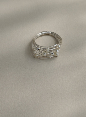 游丝落絮珍珠戒指2025春夏新款多巴胺彩色串珠戒指女复古小众指环