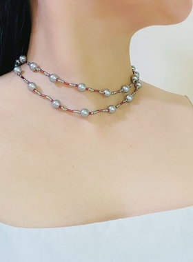 倪妮同款大溪地混彩长款项链女毛衣颈链