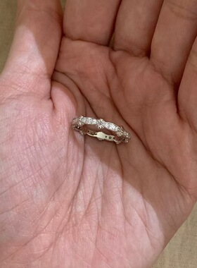小众闪闪白金色钻石戒指「S925银镀金」蕾丝鸢尾花银河璀璨